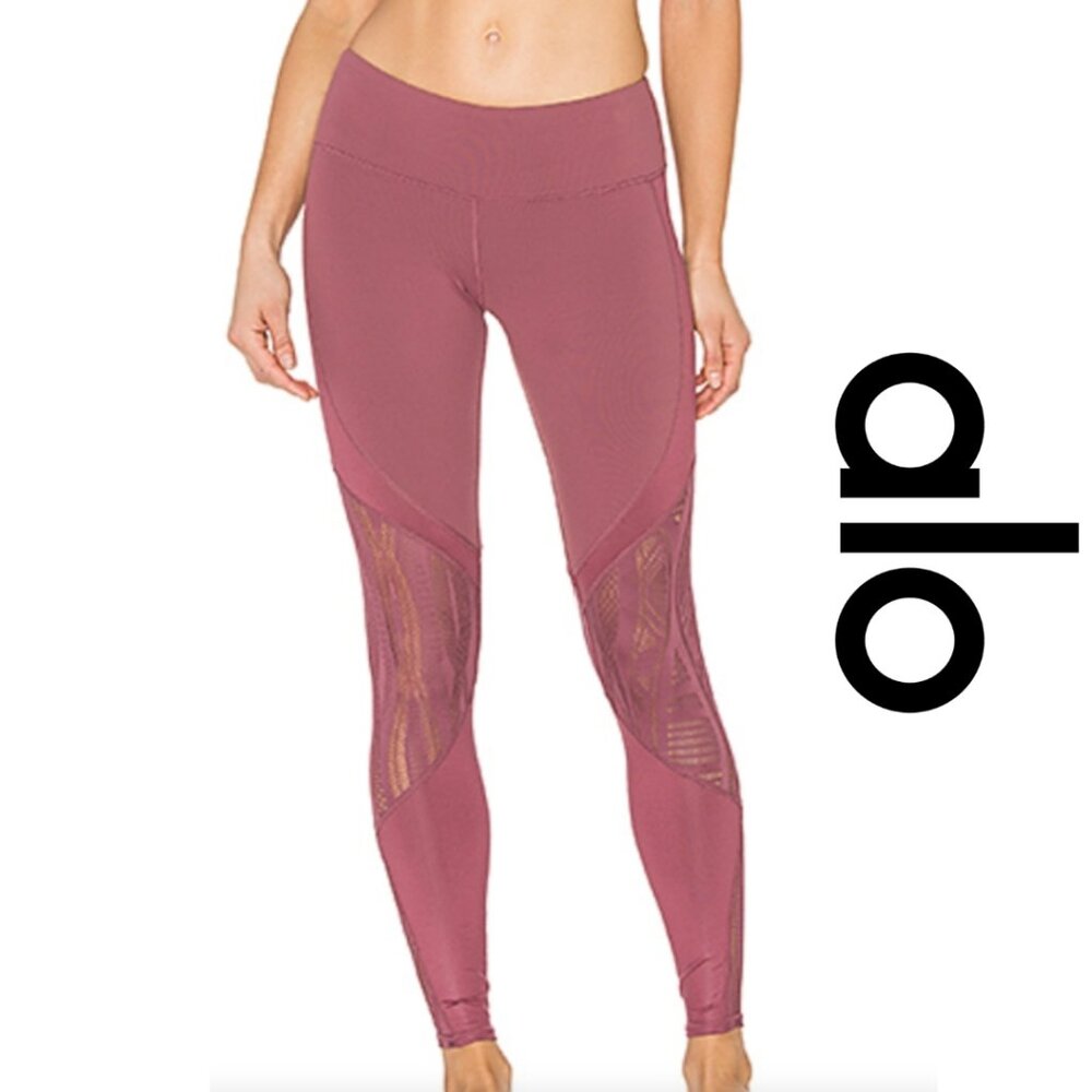 ALO Yoga Vitality Sheer Cutout Leggings Size Small Mauve